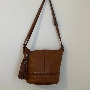Brighton Pebbled Studded Messenger Bag with Tassel in Luggage Brown